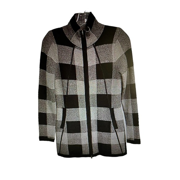 Adrienne Vittadini Black & Gray Plaid Sweater Coat Size Small - Picture 1 of 9